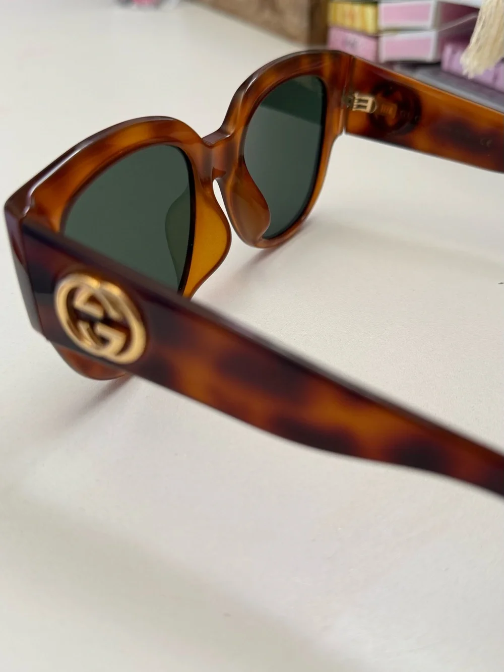 Gucci Tortoiseshell Acetate Sunglasses with Green Lenses